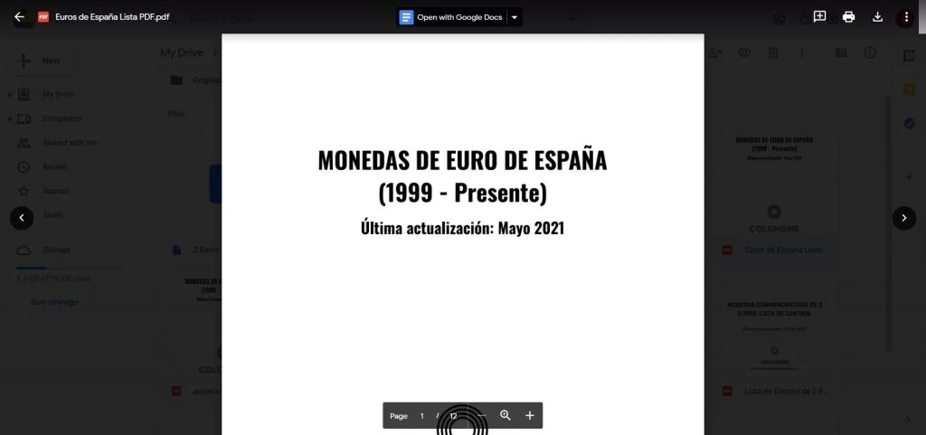 Descarga Lista en PDF de Monedas de Euros de España
