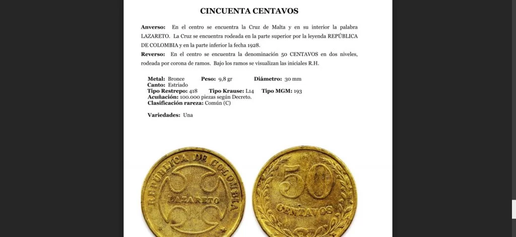 Ficha Catálogo Monedas de Lazareto