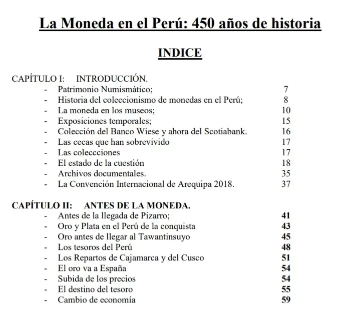 Índice La Moneda en el Perú 450 Años de Historia