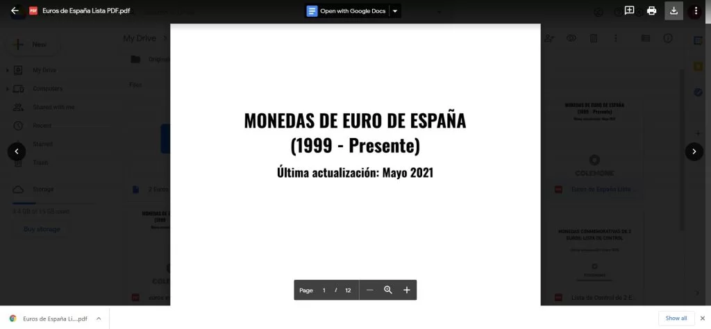 Lista en PDF de Monedas de Euro de España Descargada