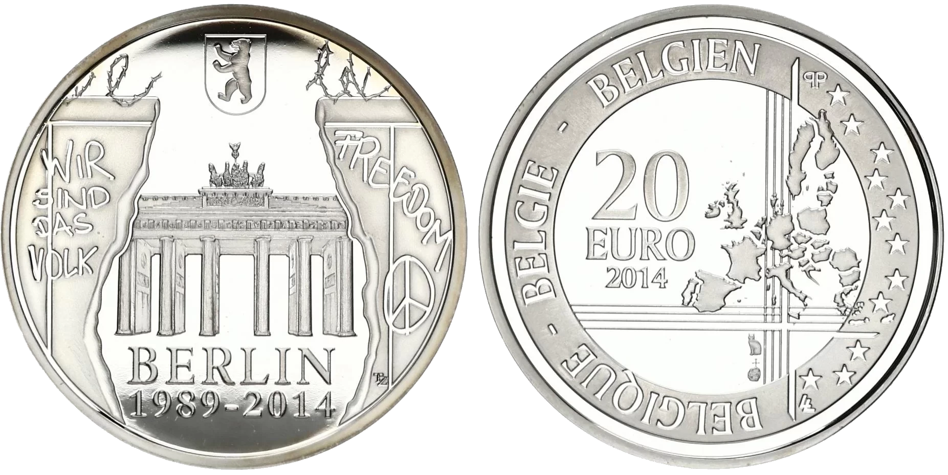 Bélgica - 20 Euros 2014 - Caída del Muro de Berlín