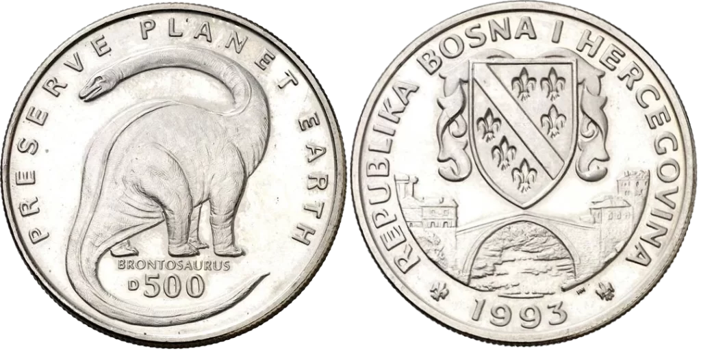 Bosnia y Herzegovina - 500 Dinara 1993 - Brontosaurio