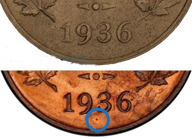 Canadá - 1 Cent 1936 - Comparación Con y Sin Punto