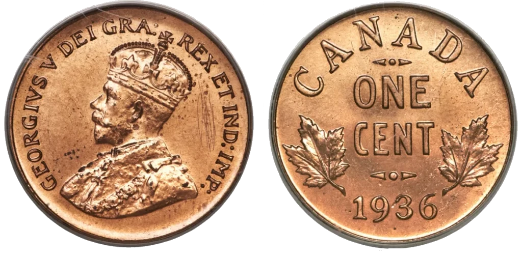 Canadá - 1 Cent 1936 - Con Punto - Rayazos Post-Ceca