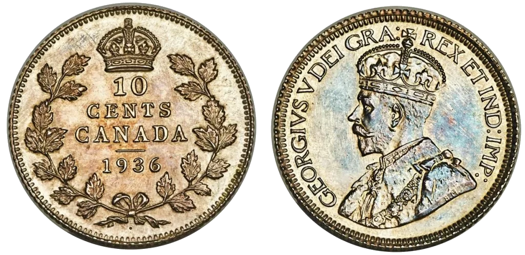 Canadá - 10 Céntimos 1936 - Con Punto