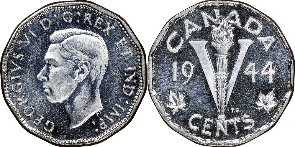 Canadá - 5 Cents 1944 - Acero y Cromo