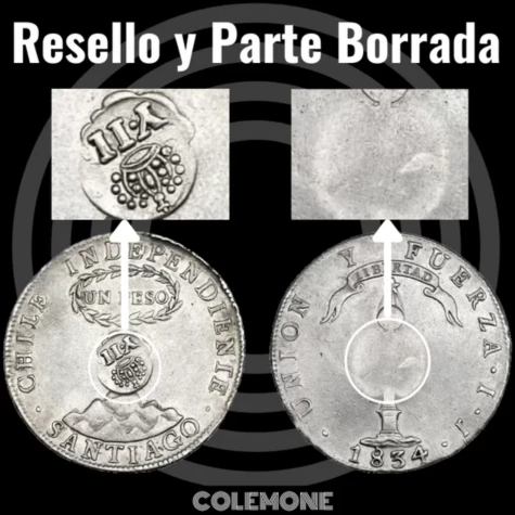 Chile - 1 Peso 1834 - Resello de Filipinas de Isabel II - Explicación