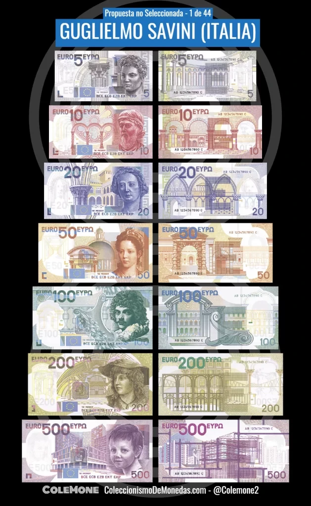 Concurso de Diseño para los Billetes de Euro de 1996 - Propuesta 1 - Savini
