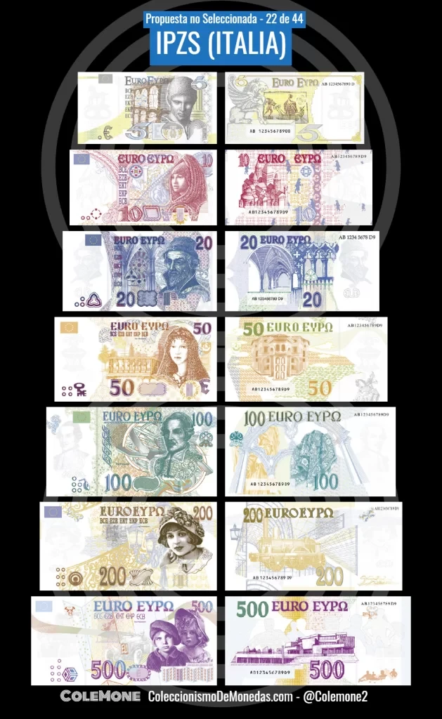 Concurso de Diseño para los Billetes de Euro de 1996 - Propuesta 22 - IPZS