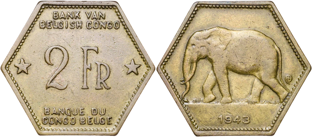 Congo Belga - 2 Francos 1943