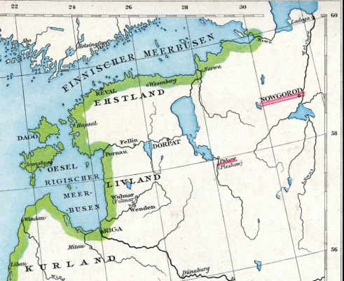 Detalle de un Mapa de la Liga Hanseática en 1400