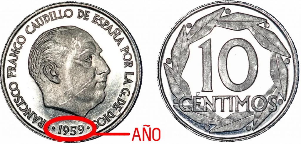 España - 10 Céntimos 1959 - Fecha