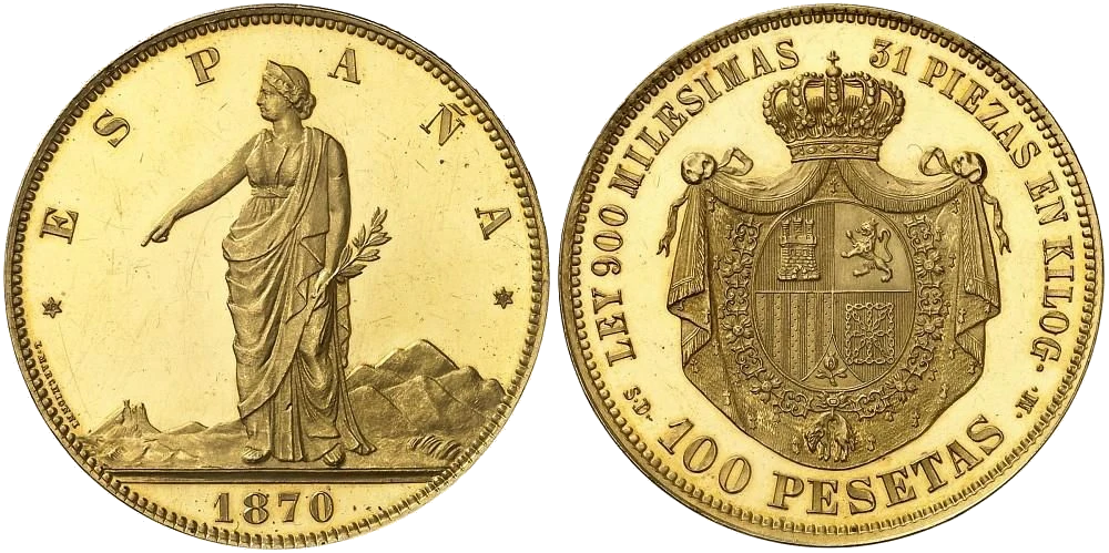 España - 100 Pesetas 1870 Estrellas 18 70