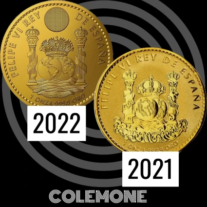 España - 1,5 Euros 2021 y 2022 - Comparación de Columnarios