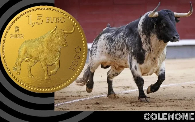 España - 1,5 Euros 2022 - Toro - Bullion de Oro - Comparación con Foto Real