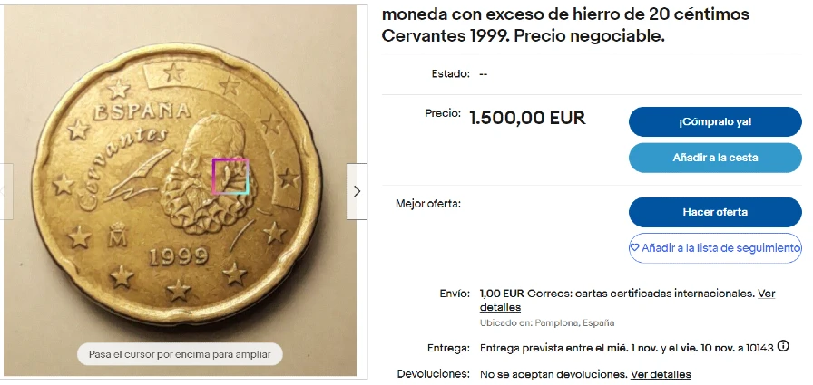 España - 20 Céntimos de Euro 1999 - Anuncio eBay 2