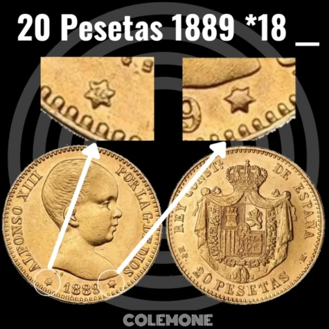 España - 20 Pesetas 1889 - Estrellas Anepígrafas
