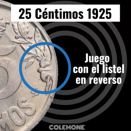 España - 25 Céntimos 1925 - Caraba - Juego con listel en reverso