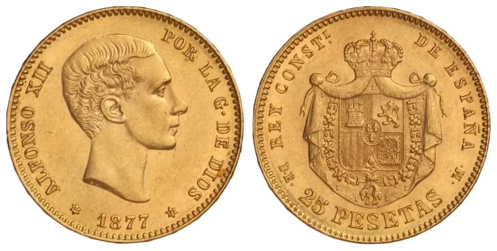 España - 25 Pesetas 1877 Estrellas 18 77