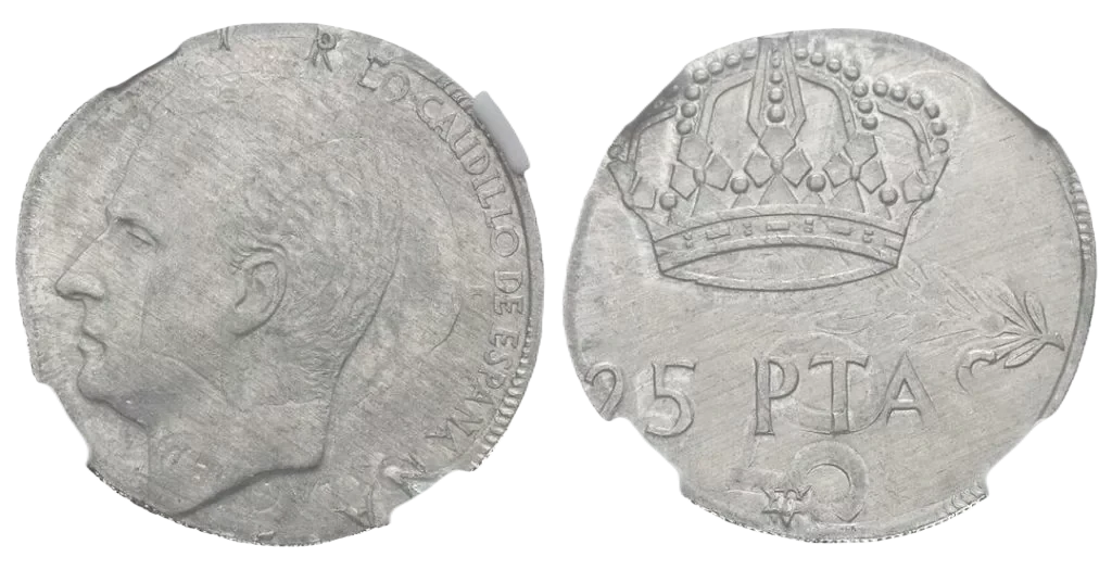 España - 25 Pesetas 1975 Estrella 78 - Acuñación Sobre Moneda de 50 Céntimos