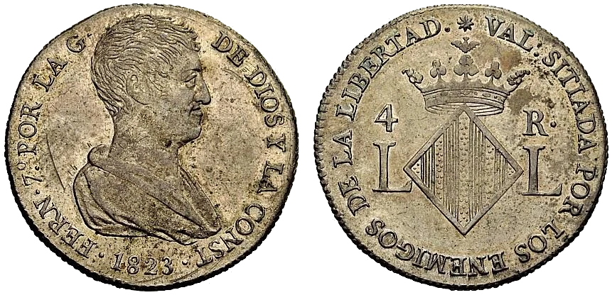 España - 4 Reales 1823 - Sitio de Valencia - Moneda Obsidional