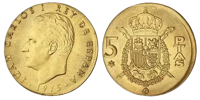 España - 5 Pesetas 1975 Estrella 77 - Acuñación Sobre Moneda de 1 Peseta