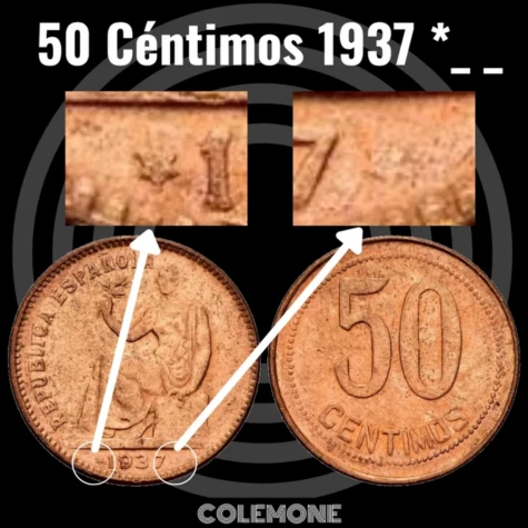 España - 50 Céntimos 1937 - Estrellas Anepígrafas