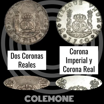 España - 8 Reales Columnarios 1739 y 1760 - México - Coronas