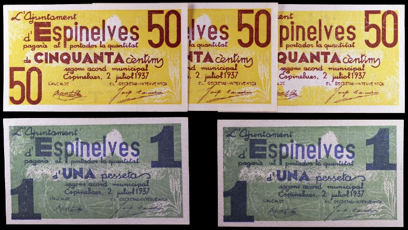 España - Ayuntamiento de Espinelves - Moneda de Necesidad - Billetes de la Guerra Civil