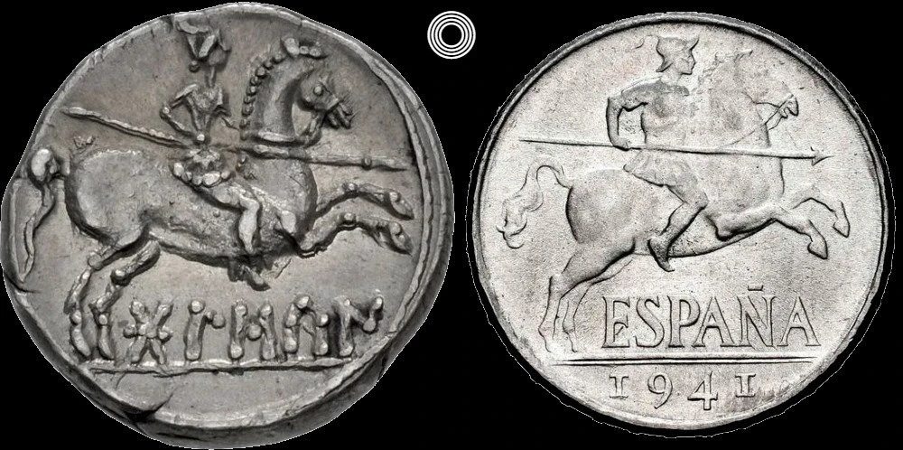España - Denario de Bolskan y 10 Céntimos 1941 - Comparación