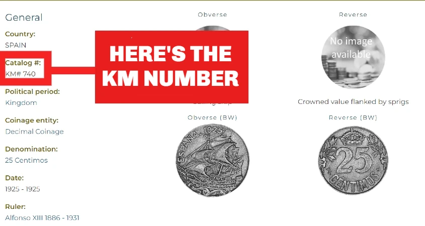 How to Find the KM number of a coin - Step 3