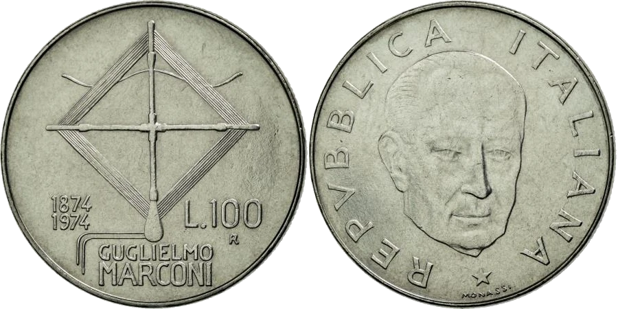 Italia - 100 Liras 1974 - Guglielmo Marconi