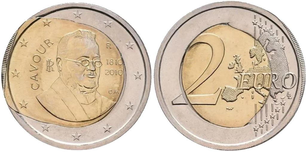 Italia - 2 Euros Conmemorativos 2010 - Cavour - Error Huevo Frito
