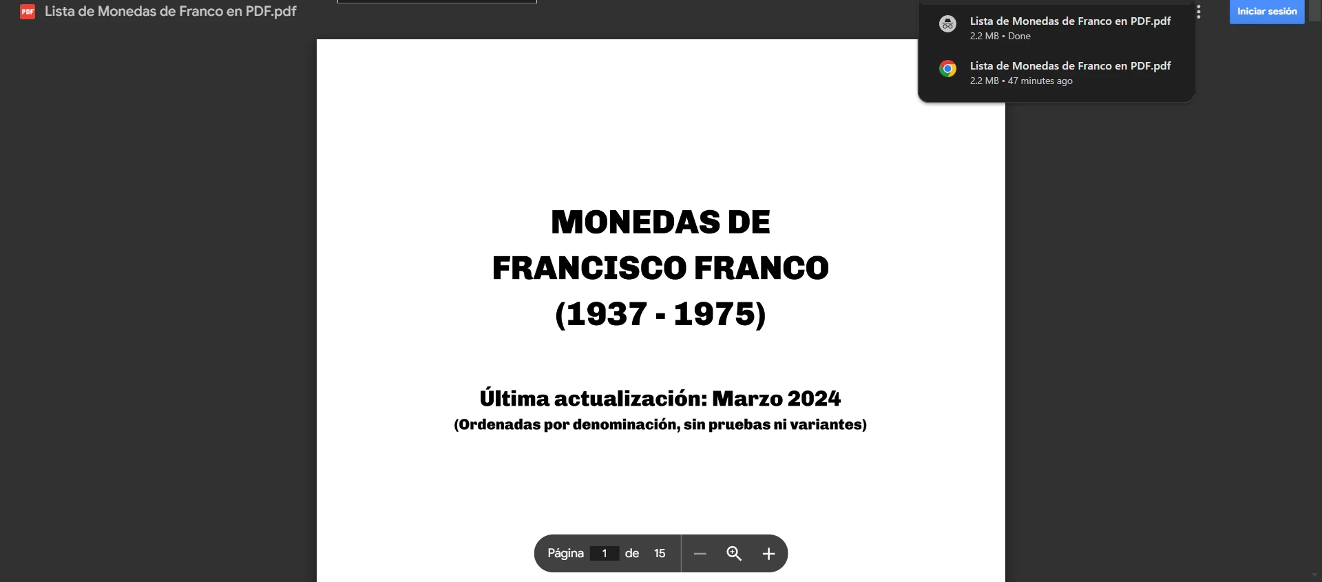 Lista en PDF de Monedas de Franco - Descargada