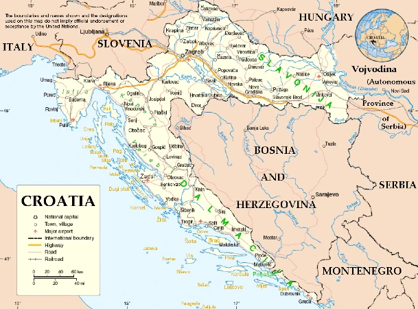 Mapa de las Ciudades de Croacia