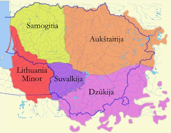 Mapa de las Regiones Etnográficas de Lituania