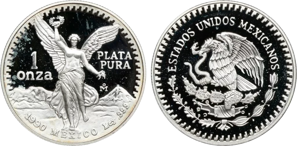 México - 1 Onza de Plata 1990 - Libertad - Manchas de Leche