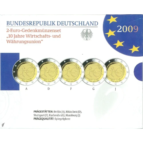 Moneda de 2 Euros Conmemorativos de Alemania 2009 - Unión Económica y Monetaria - Cartera Proof - Foto 1