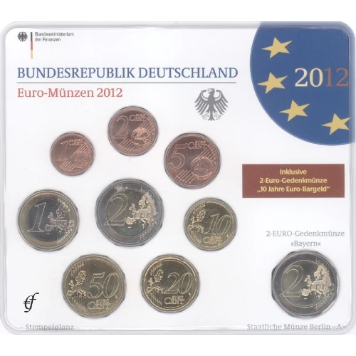 Moneda de 2 Euros Conmemorativos de Alemania 2012 - Bayern y 10 Aniversario del Euro - Cartera Anual Flor de Cuño - Foto 1