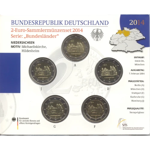 Moneda de 2 Euros Conmemorativos de Alemania 2014 - Niedersachsen - Cartera Flor de Cuño - Foto 1