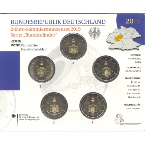 Moneda de 2 Euros Conmemorativos de Alemania 2015 - Hessen - Cartera Flor de Cuño - Foto 1