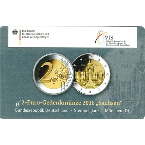 Moneda de 2 Euros Conmemorativos de Alemania 2016 - Sachsen - Coincard - Foto 1