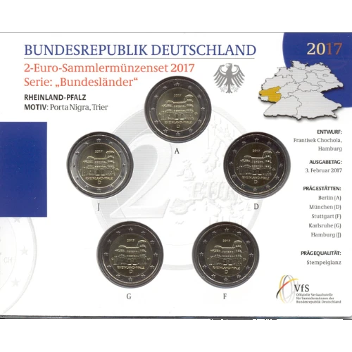 Moneda de 2 Euros Conmemorativos de Alemania 2017 - Rheinland-Pfalz - Cartera Flor de Cuño - Foto 1