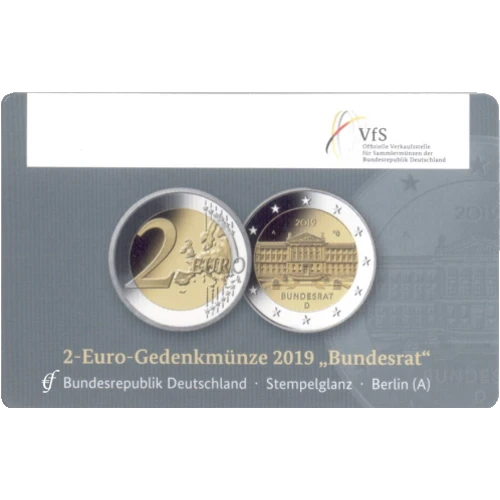 Moneda de 2 Euros Conmemorativos de Alemania 2019 - Bundesrat - Coincard - Foto 1