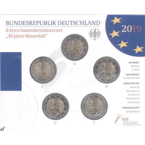 Moneda de 2 Euros Conmemorativos de Alemania 2019 - Caída del Muro de Berlín - Cartera Flor de Cuño - Foto 1