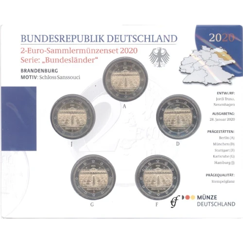 Moneda de 2 Euros Conmemorativos de Alemania 2020 - Brandenburg - Cartera Flor de Cuño - Foto 1