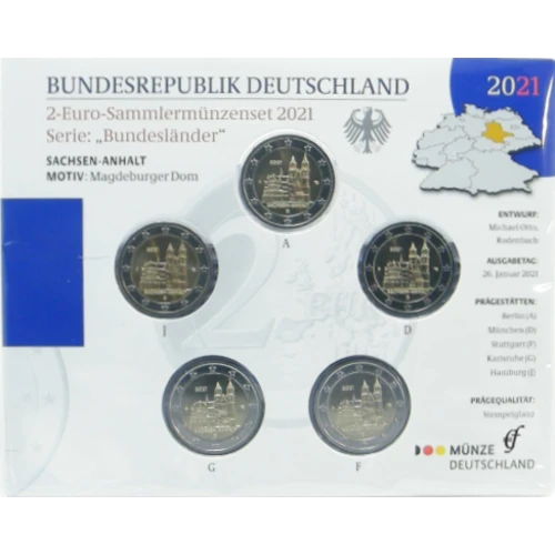 Moneda de 2 Euros Conmemorativos de Alemania 2021 - Sachsen-Anhalt - Cartera Flor de Cuño - Foto 1