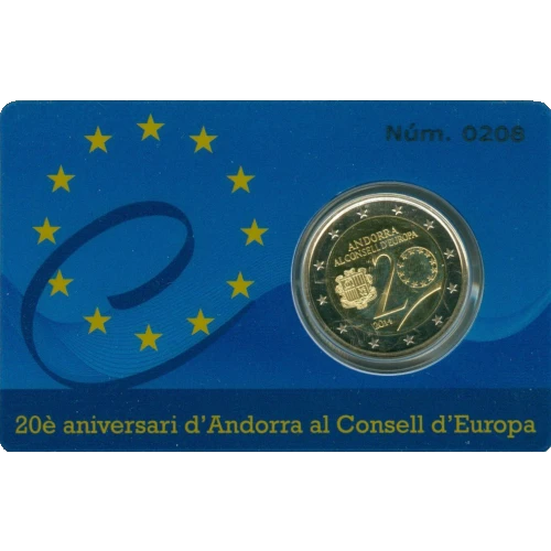 Moneda de 2 Euros Conmemorativos de Andorra 2014 - 20 Aniversario del Ingreso de Andorra en el Consejo de Europa - Coincard Proof - Foto 1
