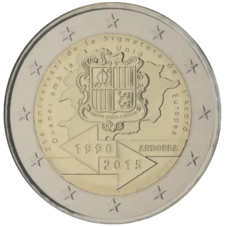 Moneda de 2 Euros Conmemorativos de Andorra 2015 - 25 Aniversario del Acuerdo Aduanero con la Unión Europea