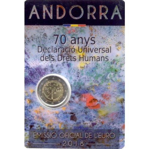 Moneda de 2 Euros Conmemorativos de Andorra 2018 - Declaración de los Derechos Humanos - Coincard - Foto 1